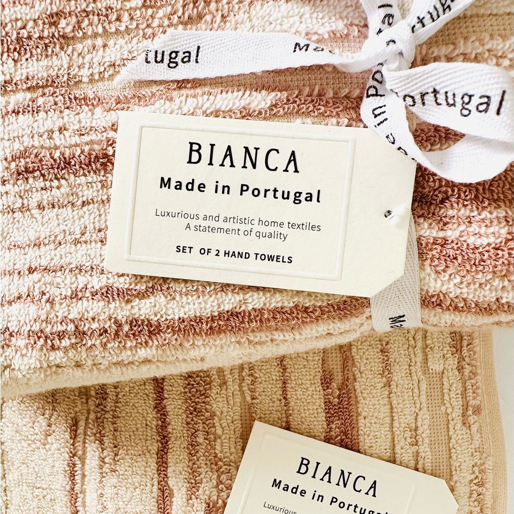 Bianca 4 Pc. Bath, Hand Towel Set 100% Cotton Ivory & Light Dusty Peach NWT - Picture 5 of 12